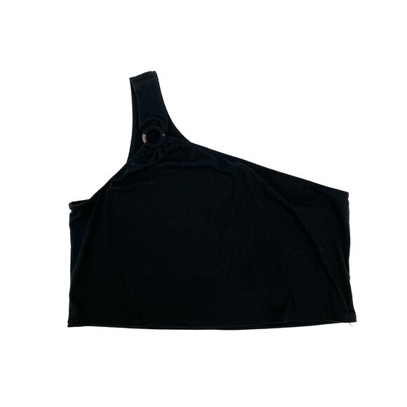 Love, Fire Plus Size One-Shoulder Black Ribbed O-Ring Crop Top Tank 2X NWT - Picture 2 of 4